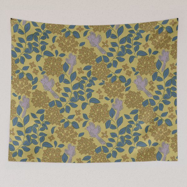 Item preview, Hydrangeas golden flower , Floral garden , birds, butterflies, vintage hydrangea’s floral bouquet  designed and sold by DColourMuse.