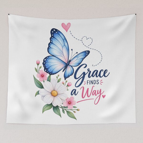 Artikelvorschau, Grace findet einen Weg – Inspiration durch Blumen mit blauem Schmetterling entworfen und verkauft von ✨ Daily Vibe Studio ✨.