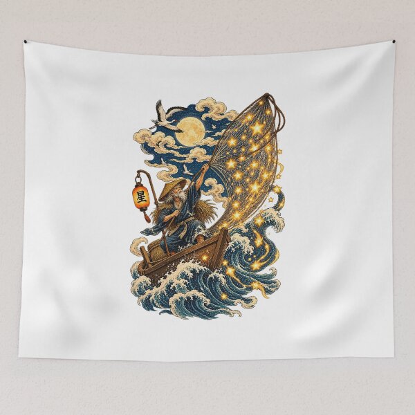 Item preview, El pescador de estrellas – Pescador japonés Ukiyo-e atrapando estrellas designed and sold by Substance_life.