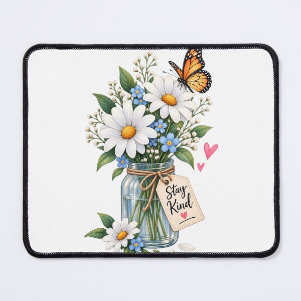 Item preview, Stay Kind Floral Mason Jar – Cute Daisy & Butterfly Nature Design designed and sold by ✨ Daily Vibe Studio ✨.