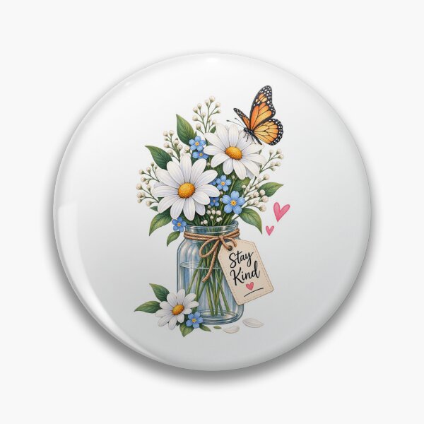 Item preview, Stay Kind Floral Mason Jar – Cute Daisy & Butterfly Nature Design designed and sold by ✨ Daily Vibe Studio ✨.