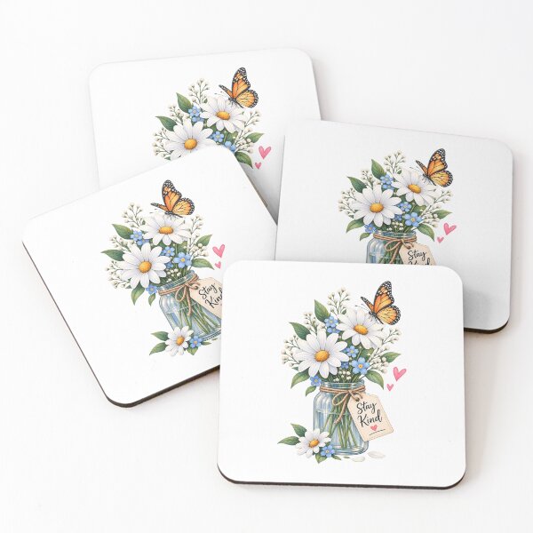Item preview, Stay Kind Floral Mason Jar – Cute Daisy & Butterfly Nature Design designed and sold by ✨ Daily Vibe Studio ✨.