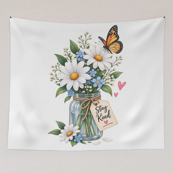 Item preview, Stay Kind Floral Mason Jar – Cute Daisy & Butterfly Nature Design designed and sold by ✨ Daily Vibe Studio ✨.