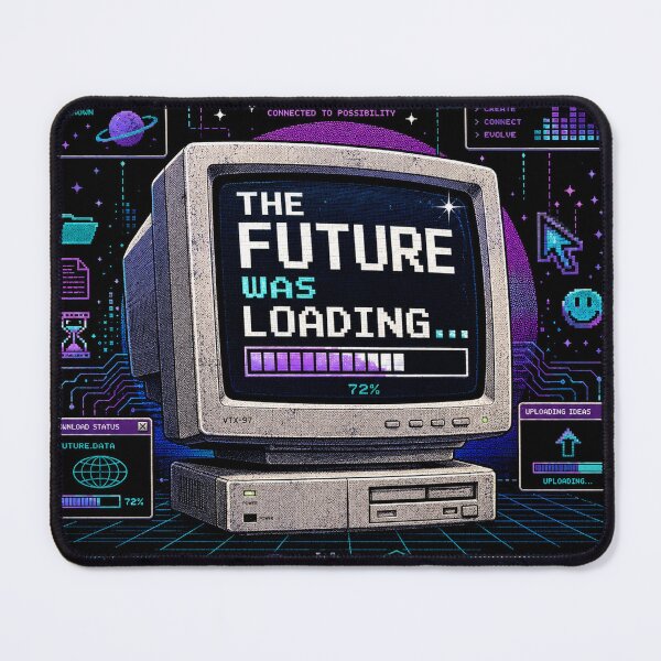 Item preview, The Future Was Loading – 90s Retro Futuristic Computer Nostalgia T-Shirt designed and sold by QueenStore-USA.