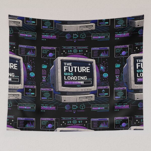 Item preview, The Future Was Loading – 90s Retro Futuristic Computer Nostalgia T-Shirt designed and sold by QueenStore-USA.