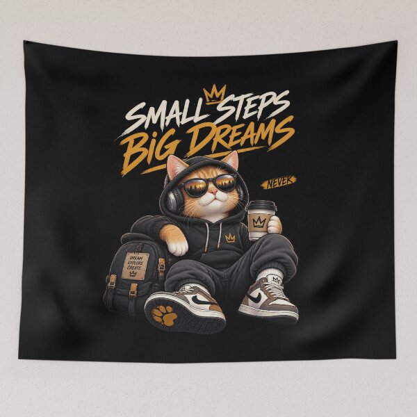 Item preview, Small Steps Big Dreams - Motivational Streetwear Cat designed and sold by ZIARA-CLOTHING.