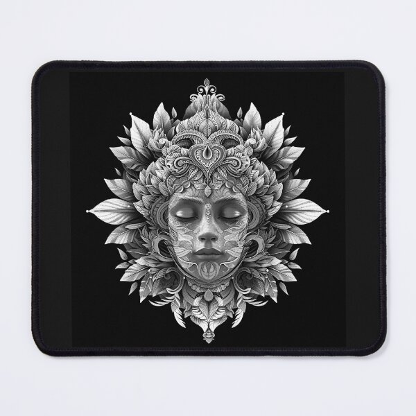 Item preview, Mystical Goddess with Ornate Floral Crown Black and White Spiritual Art designed and sold by inkoutninja.