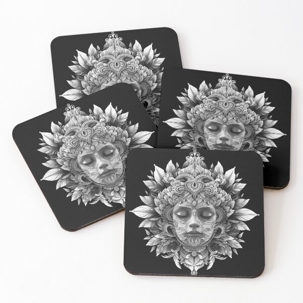 Item preview, Mystical Goddess with Ornate Floral Crown Black and White Spiritual Art designed and sold by inkoutninja.