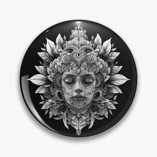 Item preview, Mystical Goddess with Ornate Floral Crown Black and White Spiritual Art designed and sold by inkoutninja.