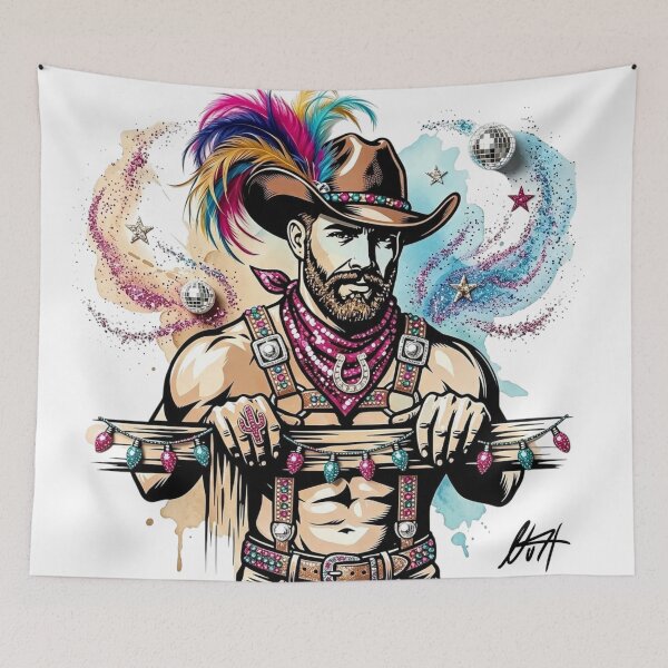 Aperçu de l'œuvre Bandana à paillettes et camp de cowboy disco par NLMKArtStudio créée et vendue par NLMKArtStudio.
