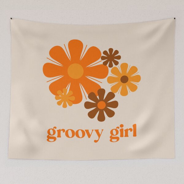 Item preview, Retro 70s Flowers Groovy Girl Vintage Orange and Brown designed and sold by kierkegaard.