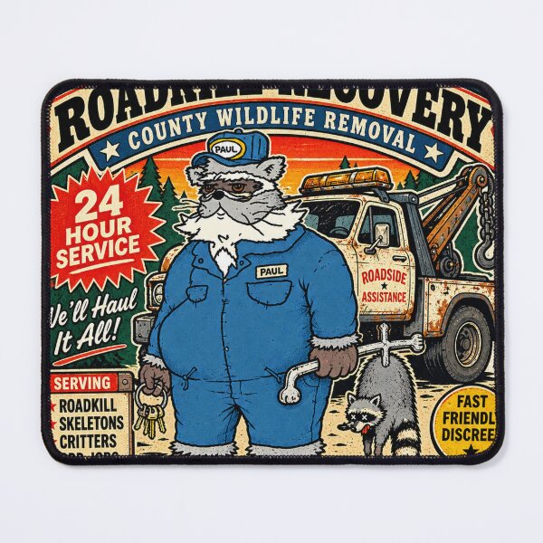 Item preview, Paul’s Roadkill Recovery – Funny Raccoon Tow Truck designed and sold by D O V E S H O P.