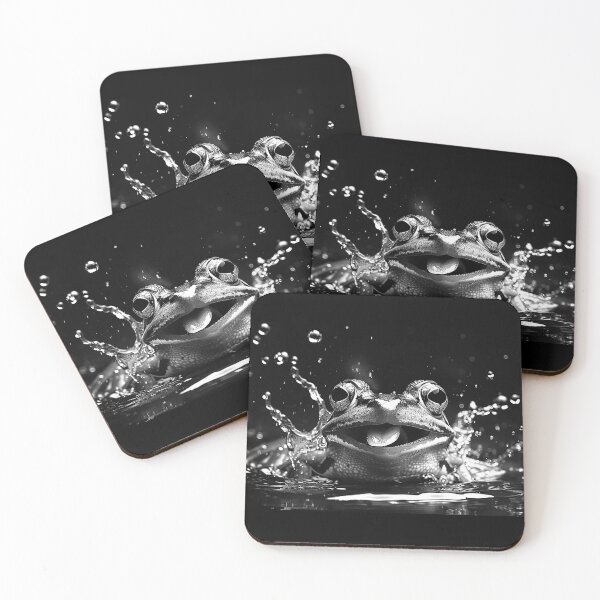 Item preview, Splashing Frog Close-Up Black and White Amphibian Wildlife Art Design designed and sold by inkoutninja.