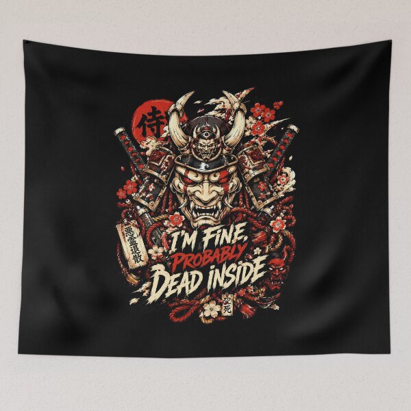 Item preview, Dead Inside Japanese Samurai Mask Metal Artwork designed and sold by Tong4130.