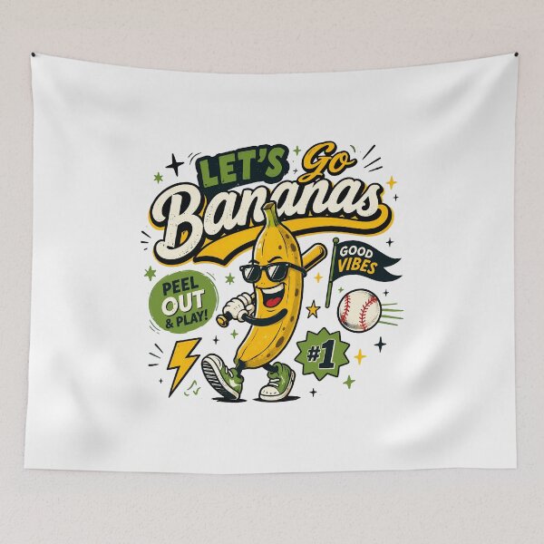 Item preview, LET'S Go Bananas Baseball Fun Vibes Retro designed and sold by MichaelWa20982.