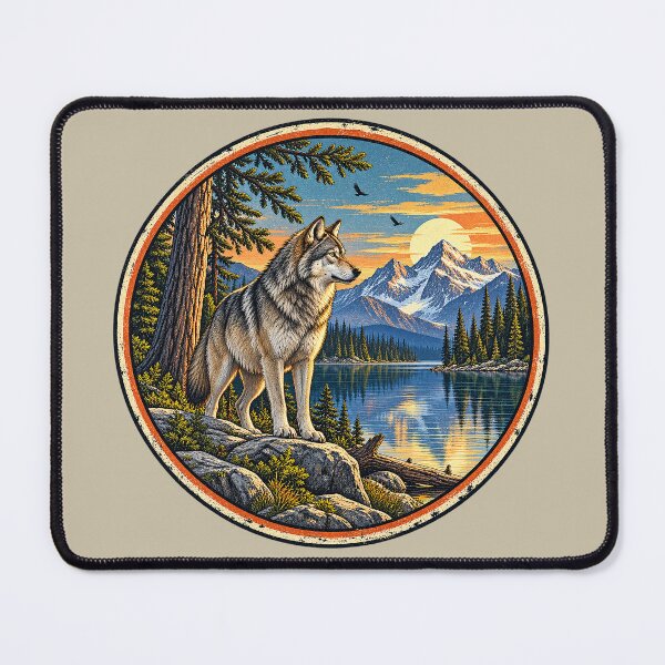 Item preview, Vintage Sunset Wolf and Mountain Alpine Lake Landscape designed and sold by alwaysadeal.