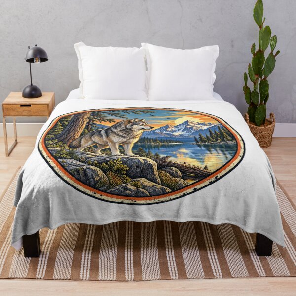 Item preview, Vintage Sunset Wolf and Mountain Alpine Lake Landscape designed and sold by alwaysadeal.