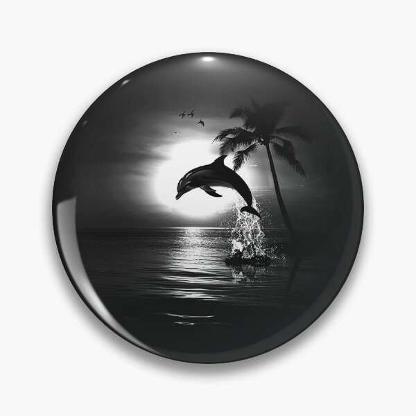 Item preview, Dolphin Jumping at Tropical Sunset Black and White Ocean Paradise Art Design designed and sold by inkoutninja.
