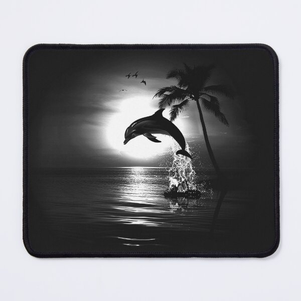Item preview, Dolphin Jumping at Tropical Sunset Black and White Ocean Paradise Art Design designed and sold by inkoutninja.