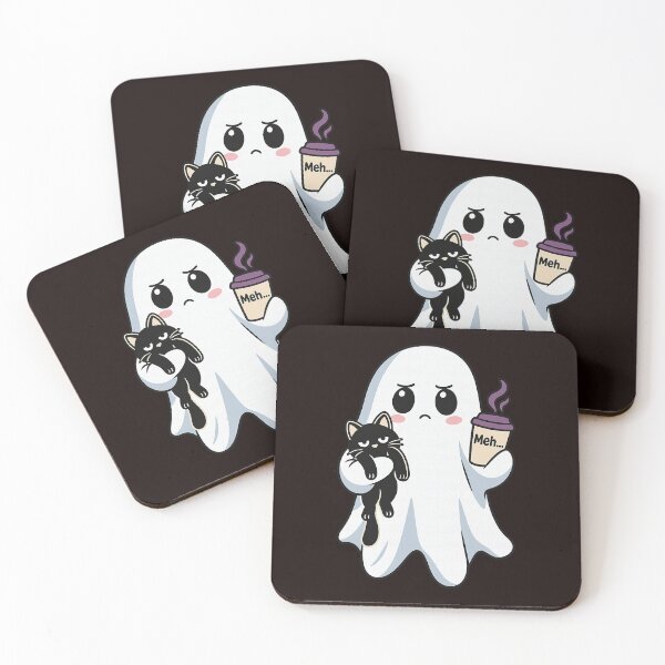 Item preview, Grumpy Ghost with Coffee and Cat designed and sold by cosettacir6382.