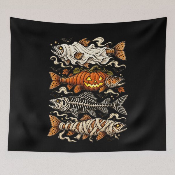 Item preview, Halloween Trout Fish Ghost Pumpkin Skeleton Mummy designed and sold by MaskedTarget.