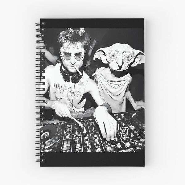 Item preview, Monochrome Illustration of Wizard DJ with Cigarette and House-Elf designed and sold by xnikooo.