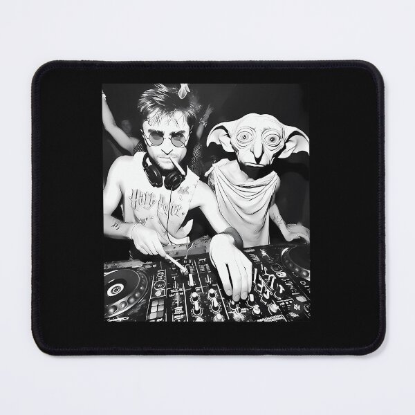 Item preview, Monochrome Illustration of Wizard DJ with Cigarette and House-Elf designed and sold by xnikooo.