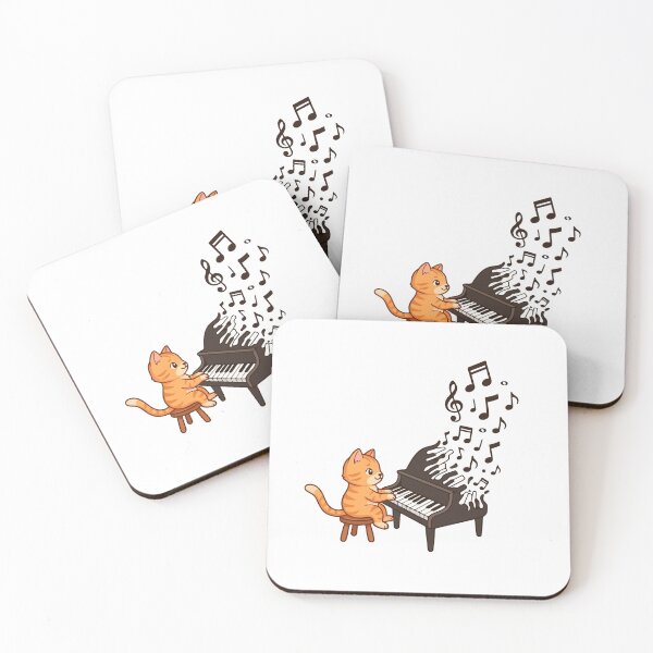 Item preview, Cute Orange Cat Playing Piano - Magical Music Notes Art designed and sold by Martz-Art.