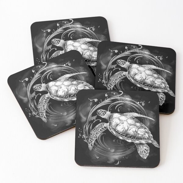 Item preview, Sea Turtle in Ocean Swirl Black and White Marine Wildlife Art Design designed and sold by inkoutninja.