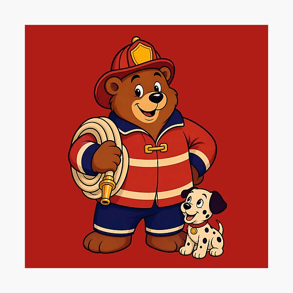 Item preview, Firefighter Bear with Dalmatian Puppy - Cute Fireman Kids Fire Safety designed and sold by Knacky Print.