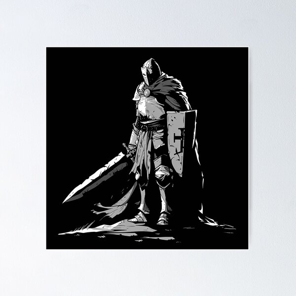 Item preview, Medieval Knight with Sword and Shield Black and White Gothic Warrior Art designed and sold by inkoutninja.