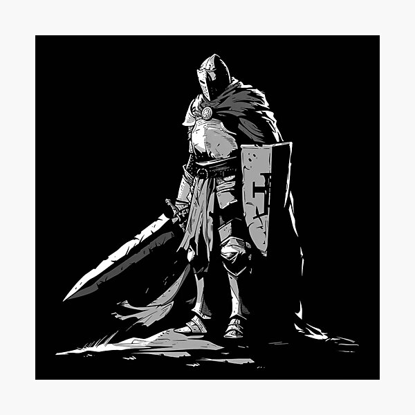 Item preview, Medieval Knight with Sword and Shield Black and White Gothic Warrior Art designed and sold by inkoutninja.