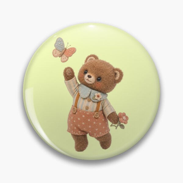 Item preview, Cute bear with butterfly and flowery overalls designed and sold by Mauswohn.