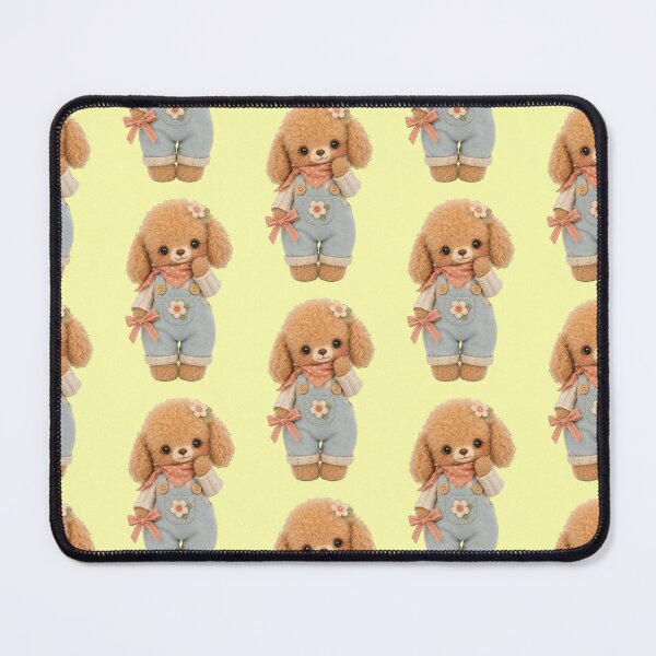 Item preview, Cute poodle with overalls, bow and flower appliqué designed and sold by Mauswohn.