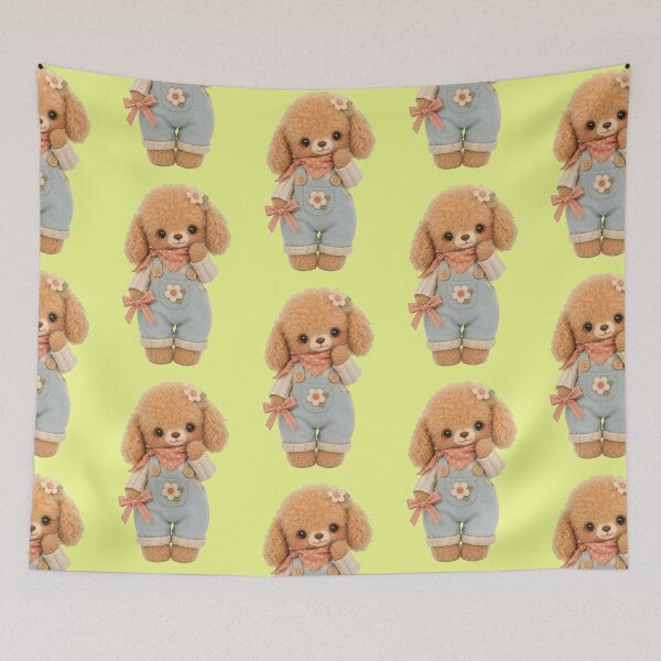 Item preview, Cute poodle with overalls, bow and flower appliqué designed and sold by Mauswohn.