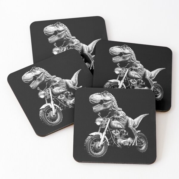 Item preview, T Rex Riding Motorcycle Black and White Funny Dinosaur Biker Art Design designed and sold by inkoutninja.