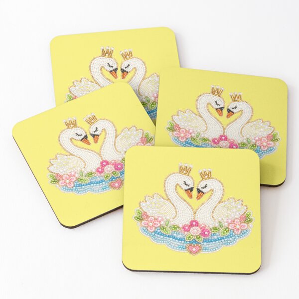 Item preview, Swan pair with crown, pearl embroidery and heart designed and sold by Mauswohn.