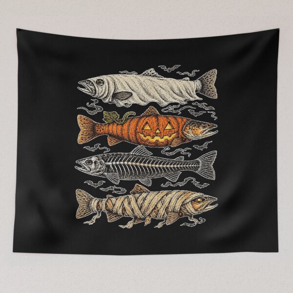 Item preview, Halloween Trout Fish Ghost Pumpkin Skeleton Mummy designed and sold by CrinoSwice.