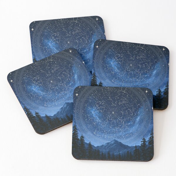 Item preview, Night Sky Constellation Map Over Pine Forest Vector designed and sold by TrendyGalaxy.