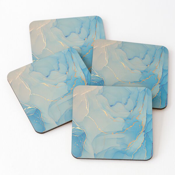 Aperçu de l'œuvre Tableau abstrait à l'encre à alcool bleue et or, vagues de marbre créée et vendue par LuxocaDesigns24.