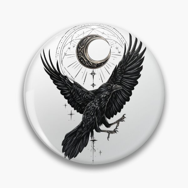 Item preview, Minimalist Flying Raven with Crescent Moon Geometric Art designed and sold by TrendyGalaxy.
