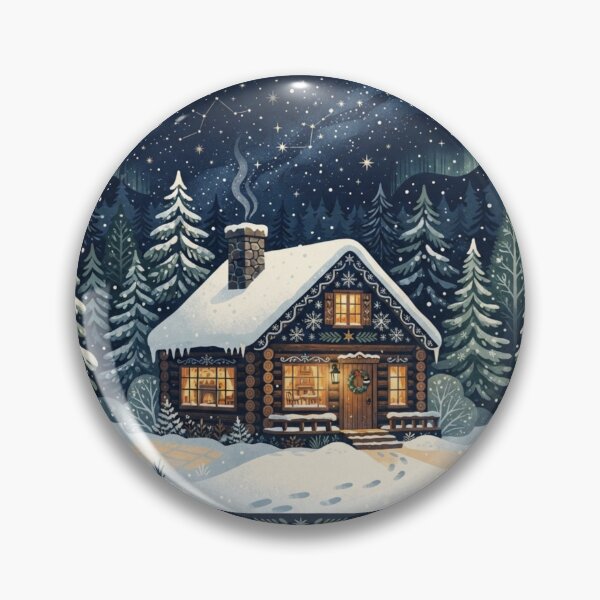 Item preview, Cozy Winter Cabin in Snowy Pine Forest Scandinavian Hygge Art designed and sold by KreatoLab.