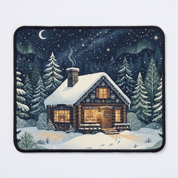 Item preview, Cozy Winter Cabin in Snowy Pine Forest Scandinavian Hygge Art designed and sold by KreatoLab.