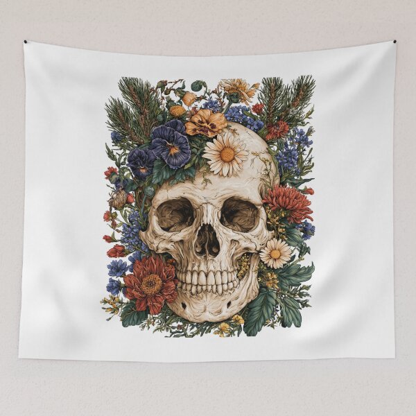 Item preview, Floral Skull Artwork with Blooming Flowers Vector designed and sold by TrendyGalaxy.