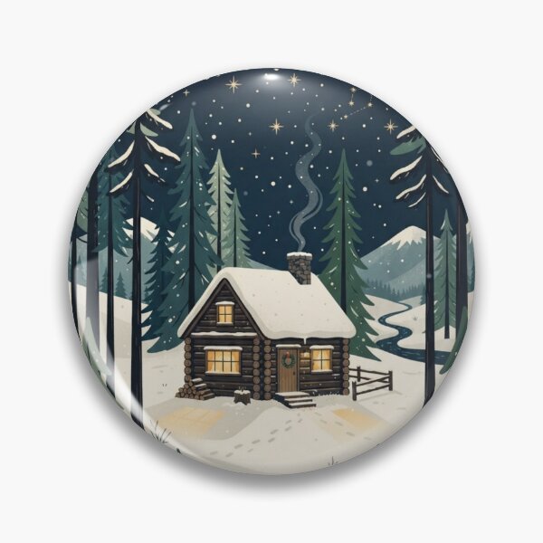 Item preview, Cozy Winter Cabin in Snowy Pine Forest Scandinavian Hygge winter Art designed and sold by KreatoLab.