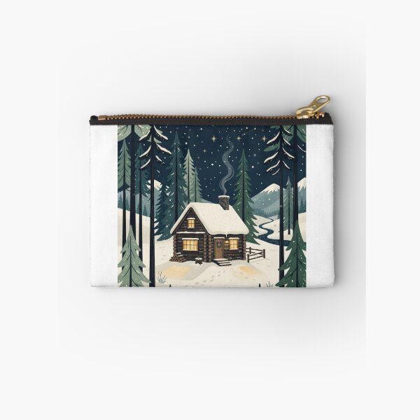 Item preview, Cozy Winter Cabin in Snowy Pine Forest Scandinavian Hygge winter Art designed and sold by KreatoLab.