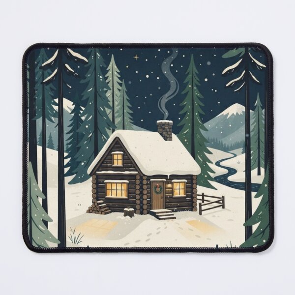 Item preview, Cozy Winter Cabin in Snowy Pine Forest Scandinavian Hygge winter Art designed and sold by KreatoLab.