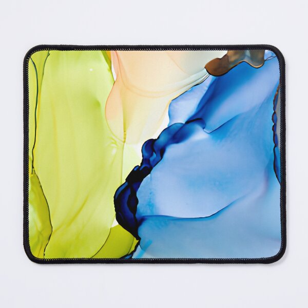 Item preview, Vibrant Blue and Yellow Alcohol Ink Ocean Abstract Wall Art designed and sold by LuxocaDesigns24.