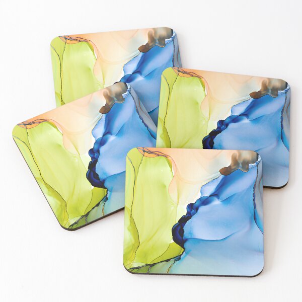 Item preview, Vibrant Blue and Yellow Alcohol Ink Ocean Abstract Wall Art designed and sold by LuxocaDesigns24.