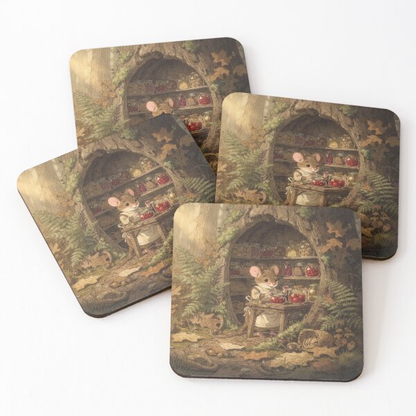 Item preview, Field-Mouse Folk Canning Berries in a Stump Storybook Art designed and sold by PictorialWhimsy.
